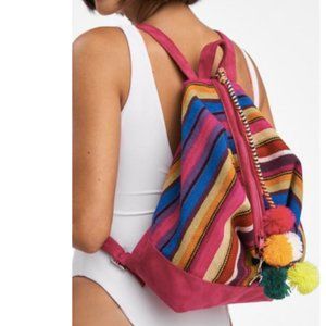 PITUSA Boho Mochila Pom Pom Beach Backpack Bag